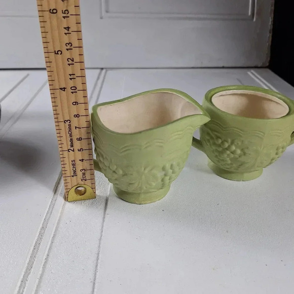 Arnels Vintage Creamer & Sugar Cup Grape Design Green Pottery - Picture 7 of 11